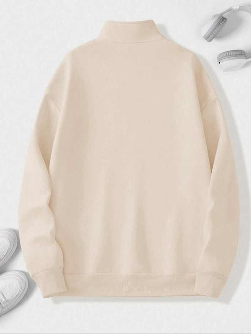 Men'S Solid Drop Shoulder Half Zip up Thermal Lined Lounge Sweatshirt, Regular Fit Casual Long Sleeve Funnel Neck Pullover for Spring & Fall, Men'S Loungewear for Daily Wear