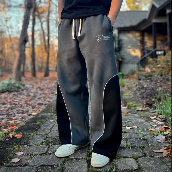 Trendy Letter Embroidery Patchwork Sweatpants Elastic American Sports for Men and Women