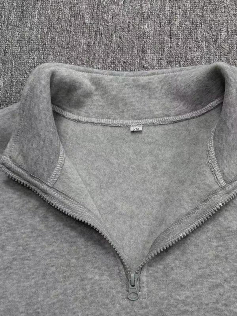 Men'S Solid Drop Shoulder Half Zip up Thermal Lined Lounge Sweatshirt, Regular Fit Casual Long Sleeve Funnel Neck Pullover for Spring & Fall, Men'S Loungewear for Daily Wear