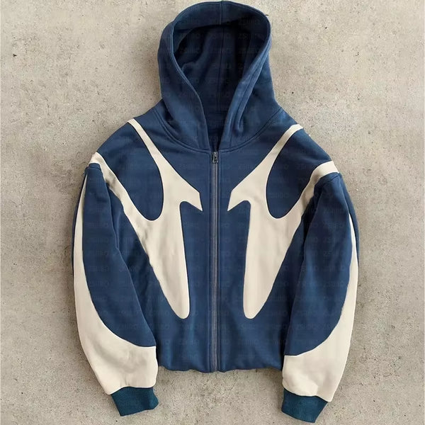 Harajuku Y2K Couple Zipper Hooded Coats Fashion Women Long Sleeve Retro American Hoodies Casual Letter Printed New Sweatshirts