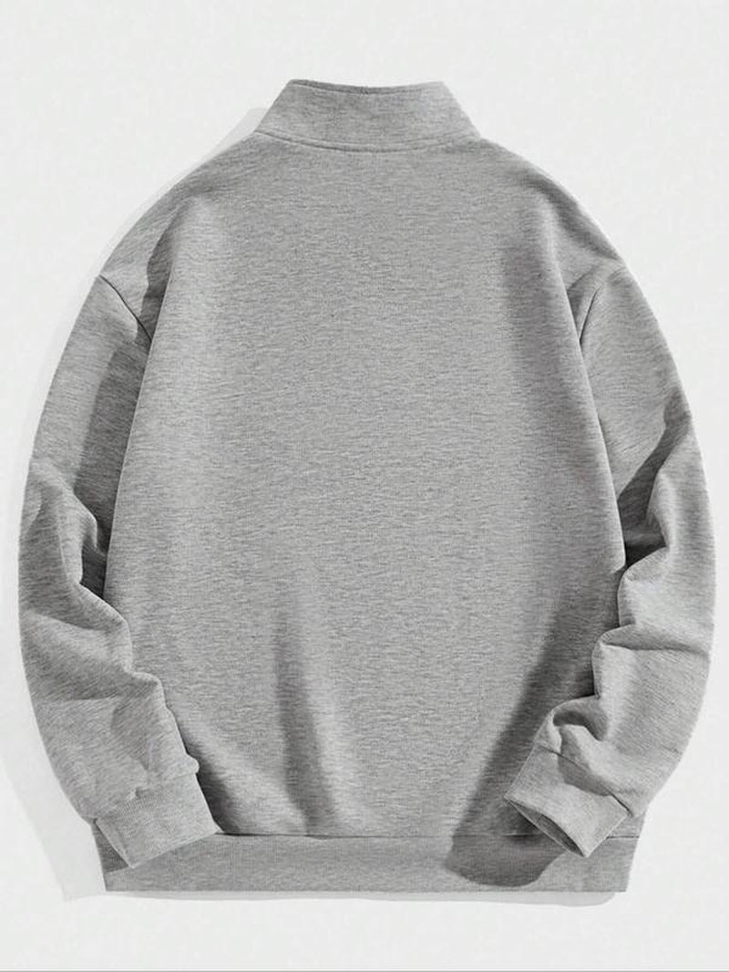 Men'S Solid Drop Shoulder Half Zip up Thermal Lined Lounge Sweatshirt, Regular Fit Casual Long Sleeve Funnel Neck Pullover for Spring & Fall, Men'S Loungewear for Daily Wear
