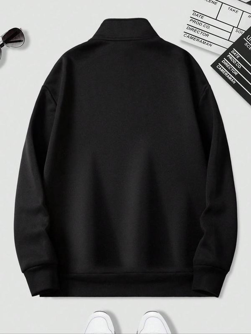 Men'S Solid Drop Shoulder Half Zip up Thermal Lined Lounge Sweatshirt, Regular Fit Casual Long Sleeve Funnel Neck Pullover for Spring & Fall, Men'S Loungewear for Daily Wear